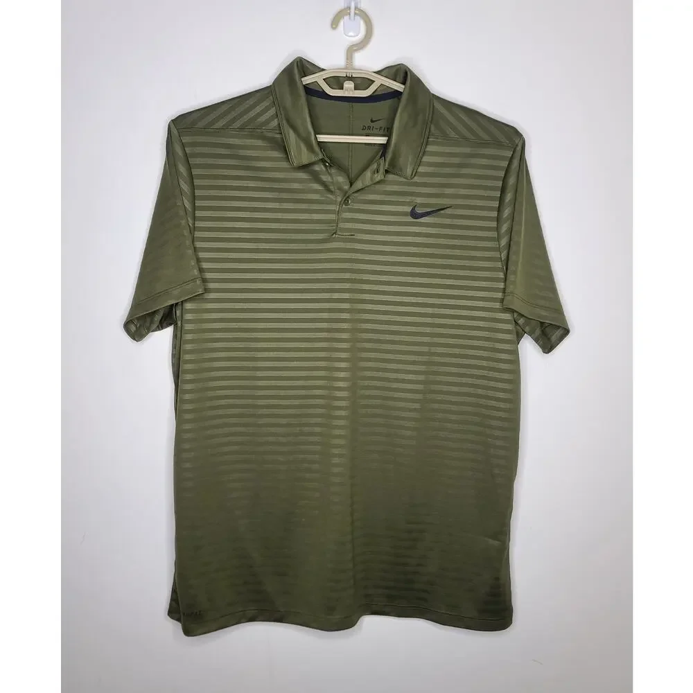 Nike Dri-fit green striped short sleeve polo shirt - XL